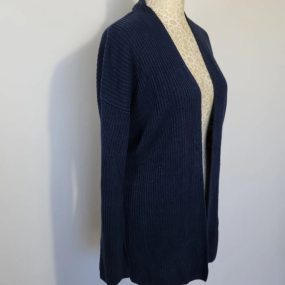 Eileen Fisher Women's Blue 100% Organic Linen Ribbed Long Sleeve Cardigan XS/TP